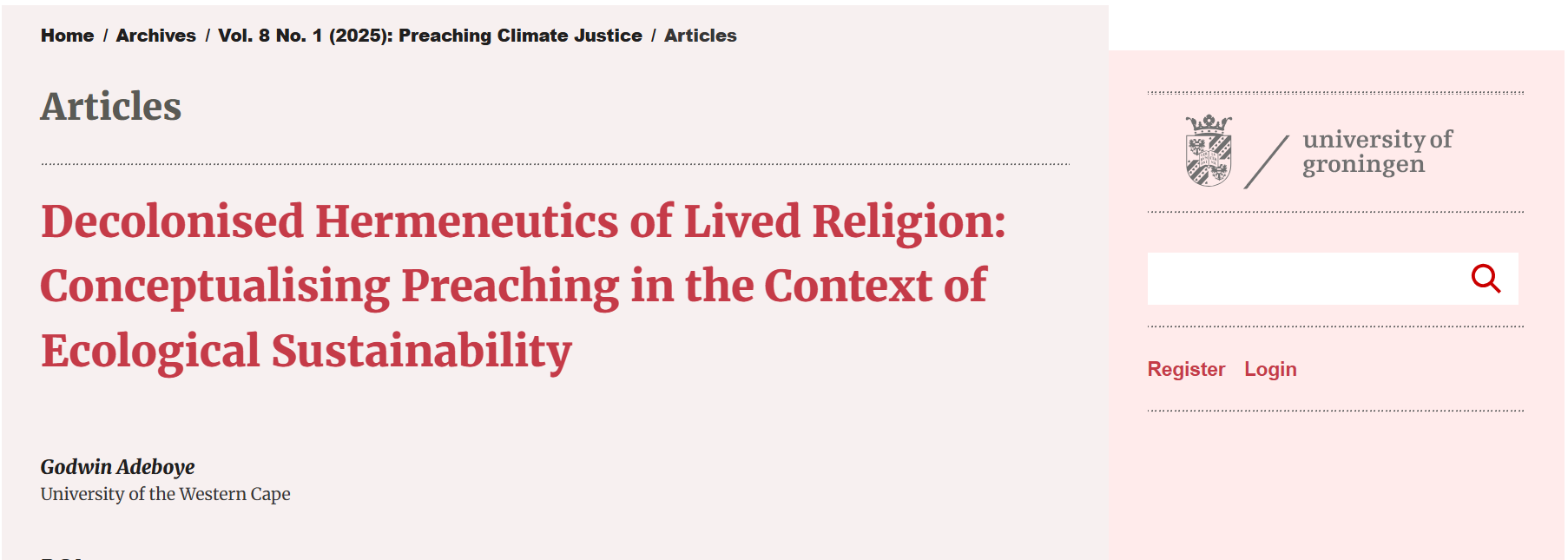 Decolonised Hermeneutics of Lived Religion: Conceptualising Preaching in the Context of Ecological Sustainability